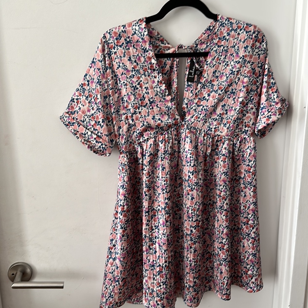 Lulus Express Yourself Blush Pink Floral Print Satin Babydoll Dress View 4